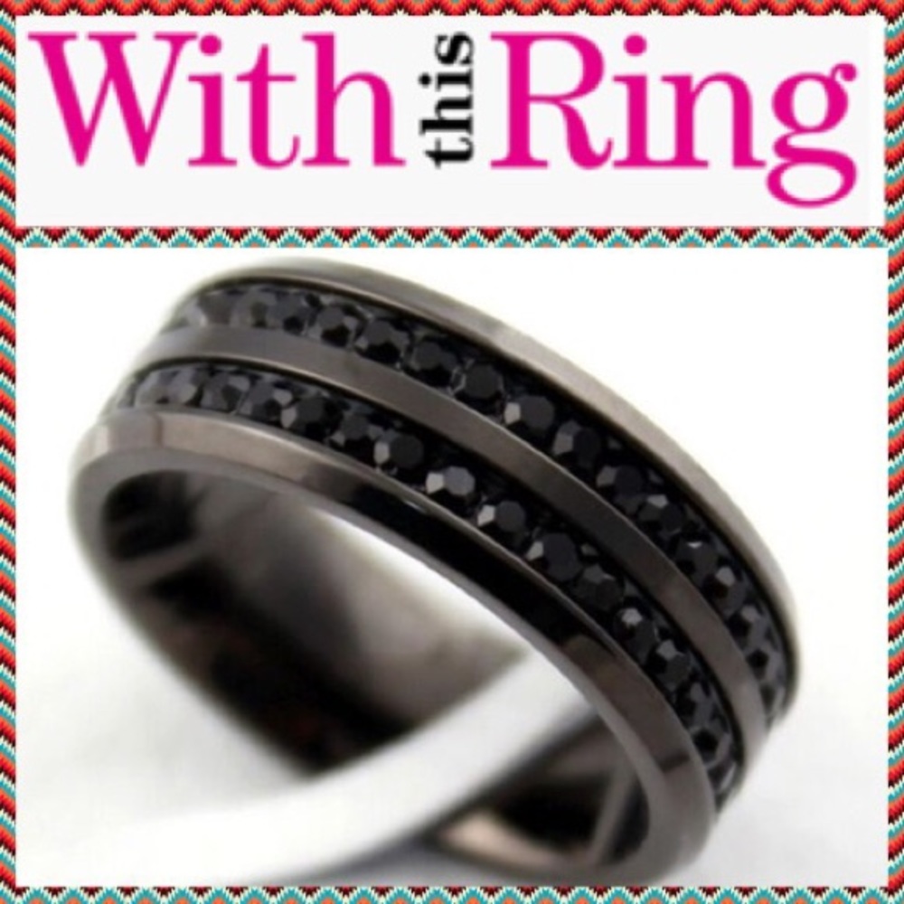 💝🧔🏻BLACK ONYX CRYSTAL CHIPS MEN WEDD RING BAND